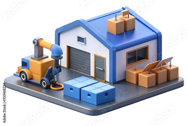 Obraz Modern Warehouse with AI Robotics in a High-Tech Supply Chain Environment - Flat Vector Illustration with Smart Business Tone
