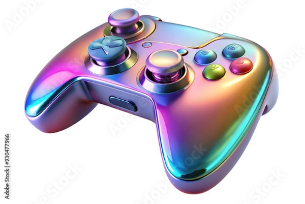 Fototapeta Gaming Technology: Holographic Gaming Controller with Glowing Buttons on Glossy White Surface - Advanced Gaming Design Concept with Copy Space
