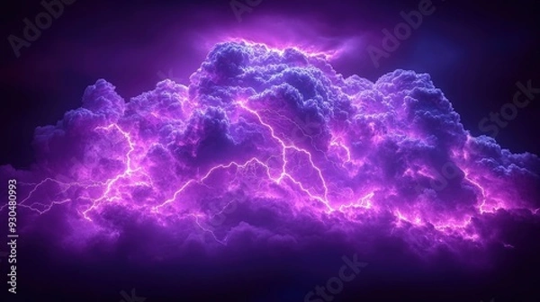 Obraz Glowing purple thunderstorm cloud with lightning strikes