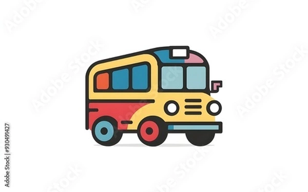Fototapeta Modern Travel Minibus Icon with Wheels and Headlights