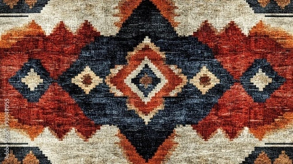 Fototapeta Rug seamless texture with abstract pattern  ethnic fabric  grunge background  boho style pattern  3d illustration