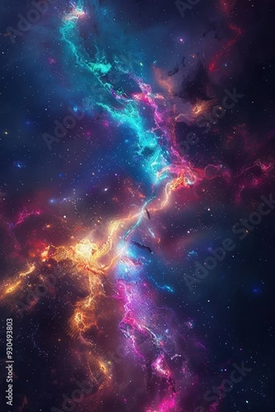 Fototapeta galactic tide swirling gracefully around a mesmerizing star cluster. The rich colors and dynamic patterns highlight the beauty and grandeur of the galaxy.