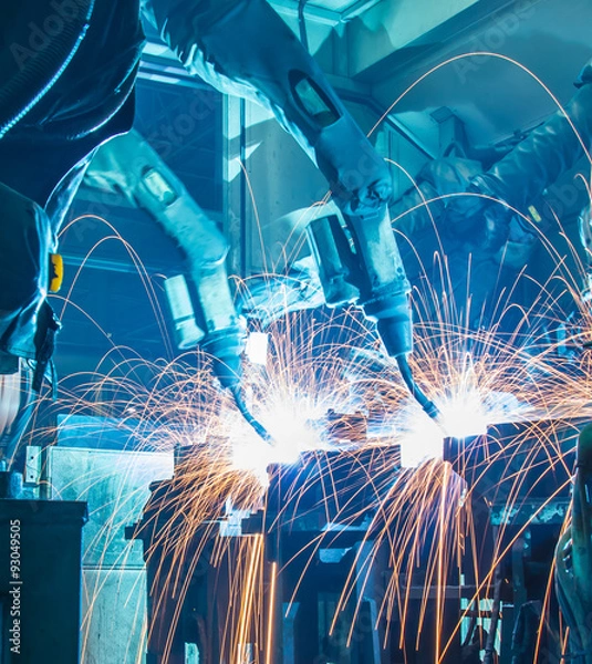 Obraz Welding robots movement in a car factory