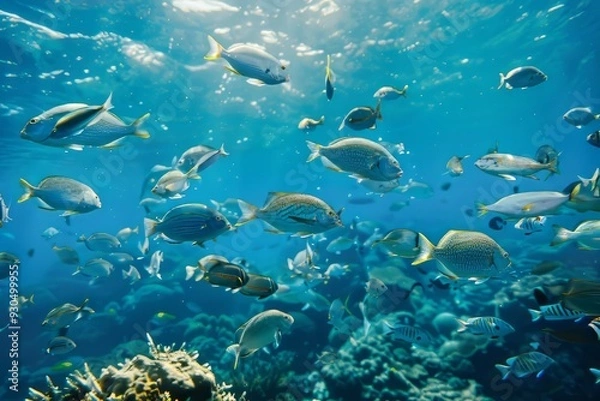 Fototapeta Diving with fish in the ocean
