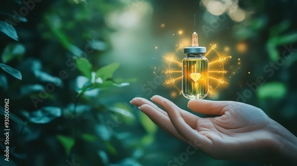 Obraz hand holding a syringe with a shield, representing the safe administration and protective benefits of vaccines