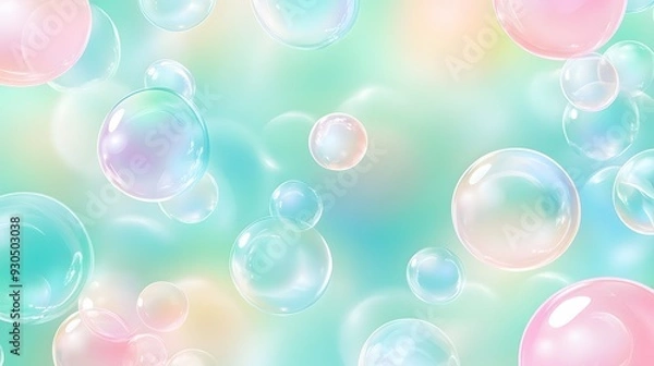 Obraz Pink Soap Bubbles on Green Background, Abstract Image, Texture, Pattern, Wallpaper, Cover and Screen of Smartphone, Cell Phone, Computer, Laptop, 9:16 and 16:9 Format