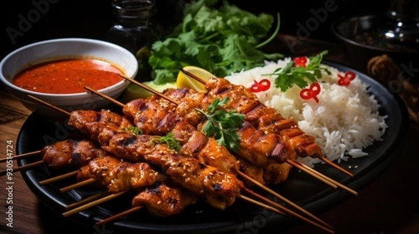 Obraz Chicken Satay with Peanut Sauce. Best For Banner, Flyer, and Poster