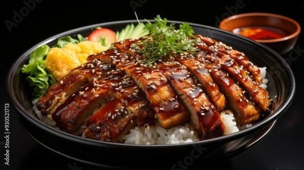 Obraz Unagi Donburi with Eel Sauce. Best For Banner, Flyer, and Poster