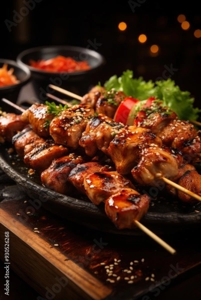 Obraz Yakitori Skewers with Tare Sauce. Best For Banner, Flyer, and Poster