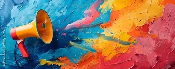 Fototapeta Vibrant Abstract Art of Colorful Megaphone with Geometric Sound Waves