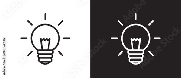 Fototapeta Idea light bulb symbol. Glow light bulb represents ideas and innovation, Simple light bulb icon.  Creativity idea icon. Bulb shape lamp vector icon illustration on black and white background. Eps10