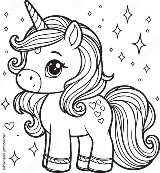 Fototapeta Cute Cartoon Unicorns isolated on white background. Vector illustration for coloring books