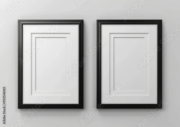 Fototapeta Elegant Set of Two Black Picture Frames with White Matting Isolated.
