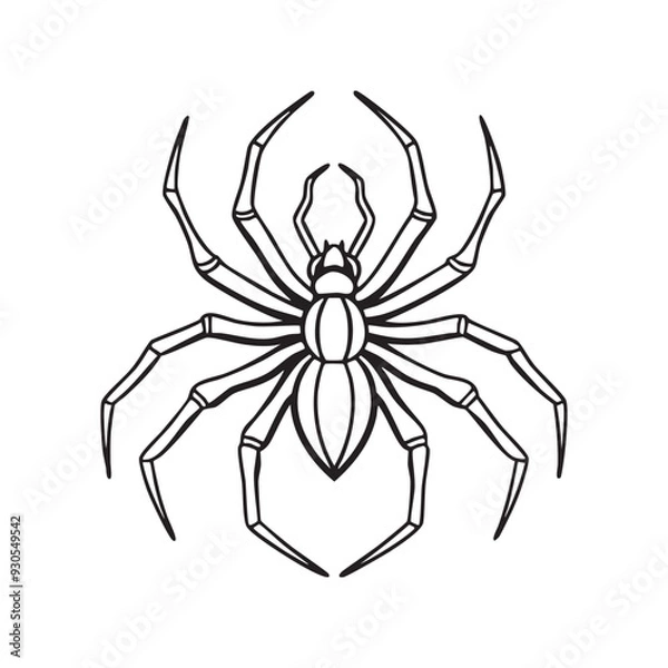 Fototapeta Spider with detailed legs and body, black and white Line Art vector illustration 