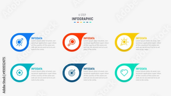 Fototapeta Business  infographics design for Six Step, option, parts or process. Infographic 6 element design template for presentation.  process diagram, step banner, flow chart, 6 option template.