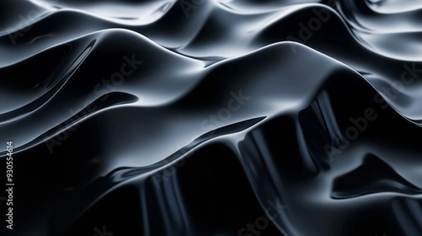 Fototapeta A close-up view of a smooth, dark-colored fabric, possibly silk or satin. The fabric displays a rich texture with folds and creases, creating a wavy pattern