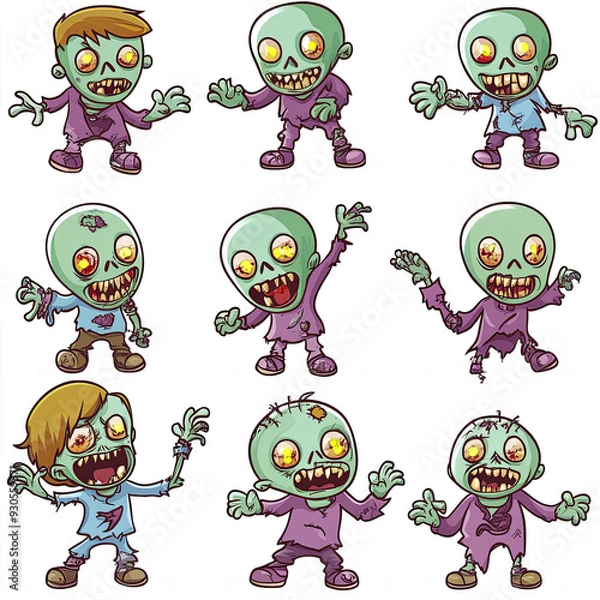 Fototapeta Halloween  set of cartoon zombies on transparent background .PNG