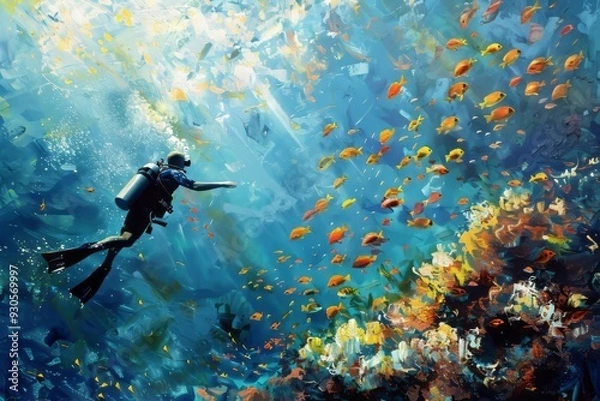 Obraz Diving with fish in the ocean