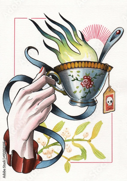 Obraz tattoo illustration flaming tea