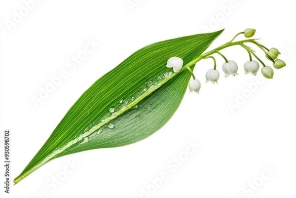 Fototapeta Falling Lily of the valley Leaf, isolated on white background, selective focus