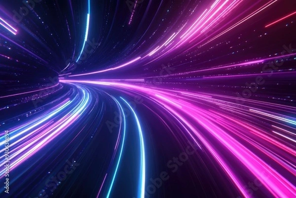 Fototapeta Abstract Neon Light Trails in a Dark Tunnel