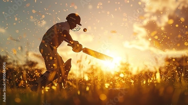 Obraz Energetic cricket player playing cricketing shots