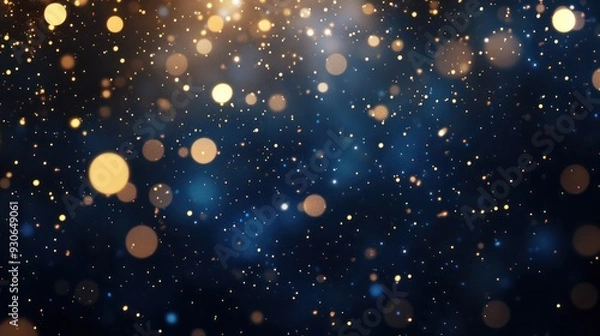Fototapeta Christmas Golden light shine particles bokeh on navy blue background, background, abstract background with Dark blue and gold particle