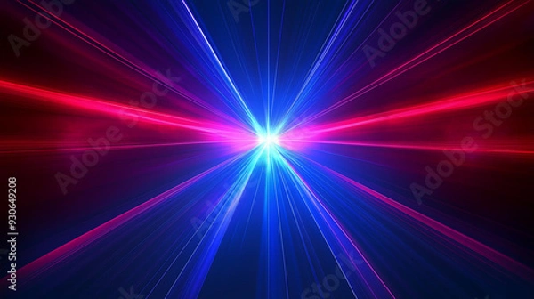 Obraz Blue and red laser beams radiating from the center of an abstract background, creating dynamic light rays that illuminate the dark space