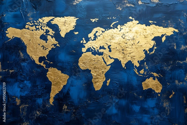 Fototapeta Ancient map in blue and gold colours