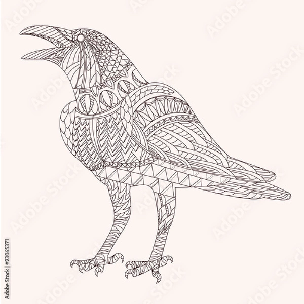 Obraz Patterned raven zentangle style. Good for T-shirt, bag or whatever print. EPS 10 vector illustration