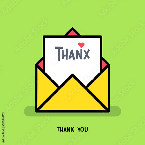 Obraz An open envelope with text Thanx. Isolated Vector illustration