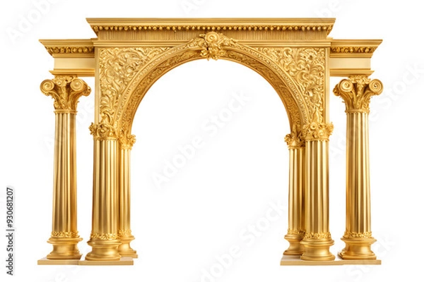 Obraz Golden Ornamental Arch with Columns Isolated on Transparent Background