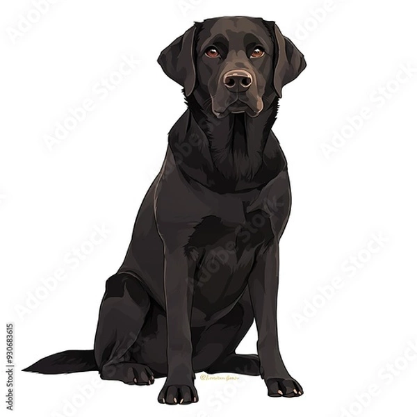 Obraz Illustration of a black labrador with a lovely and kawaii white background