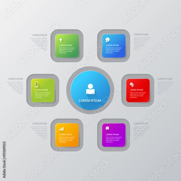 Fototapeta Vector multicolor rectangle process steps infographics template