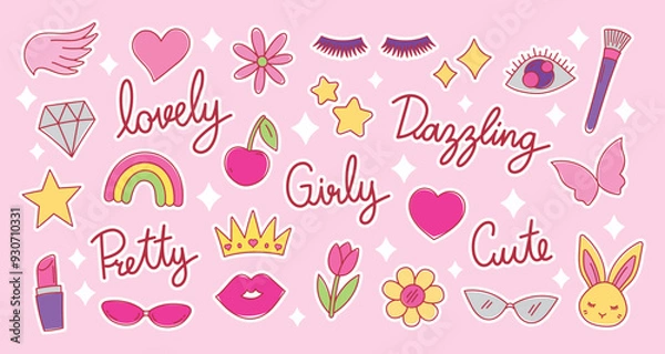 Obraz cute fashionable hand drawn girly graphic element vector set with white outline for decorating your artwork