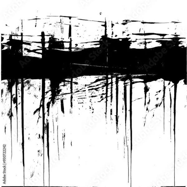 Obraz Dark Grunge Streaks Spread Over a Crisp White Canvas - High Contrast Artistic Texture