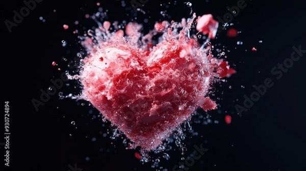 Fototapeta An exploding red heart captures the essence of intense emotions, symbolizing the powerful intersection of love and heartbreak in a visually dynamic display.