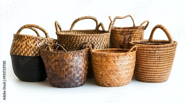 Fototapeta A collection of woven baskets in various sizes and styles, showcasing craftsmanship and utility.