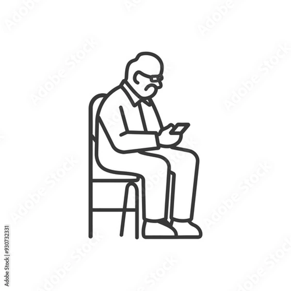 Fototapeta Elderly Man Sitting on Chair Using Phone