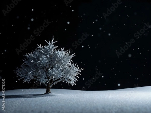 Obraz Snow-Covered Tree at Night with Falling Snowflakes