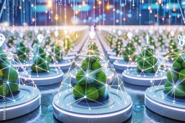 Obraz A Photography of A sprawling agricultural landscape with autonomous farming equipment equipped with sensors and data analytics tools, optimizing crop yields and resource management with big da