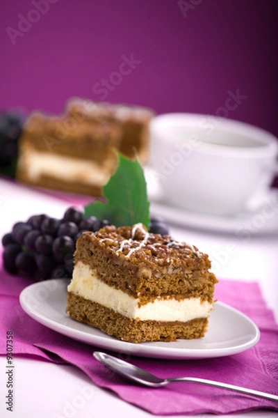 Obraz Delicious cream cake and coffee.