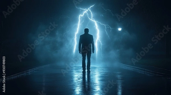 Obraz Silhouette Against Lightning