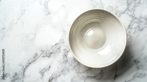 Obraz Top view of white ceramic dish on marble table texture