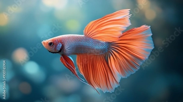 Fototapeta Orange betta fish with flowing fins in