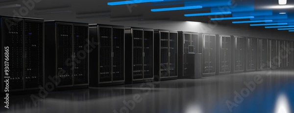 Fototapeta Server. Server data center. Backup, mining, hosting, mainframe, farm and computer rack with storage information. 3d rendering
