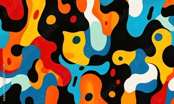 Fototapeta A colorful abstract painting with a black background. The painting is full of different colors and shapes, creating a sense of movement and energy. The overall mood of the painting is vibrant