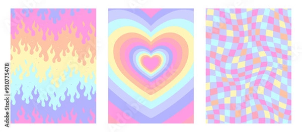 Obraz Vector set. Contemporary compositions with geometric figures. Abstract posters.  Groovy wall decor.