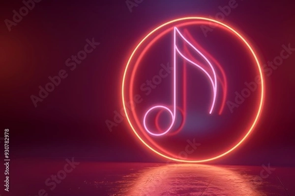 Fototapeta Neon musical note inside a circular glow, creating a vibrant and modern visual effect.