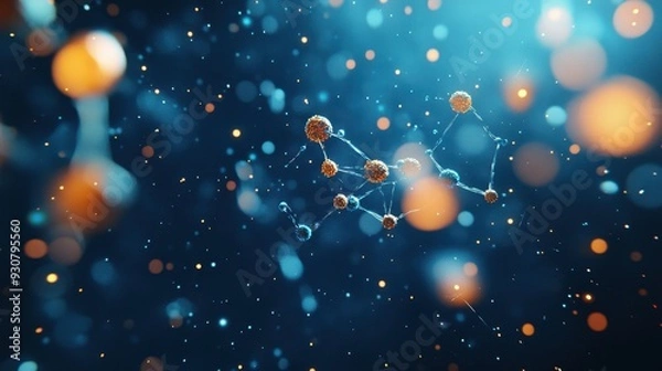 Fototapeta Serene Exosomes: Vibrant Particles Floating in Sapphire Blue Fluid with Gentle Illumination
